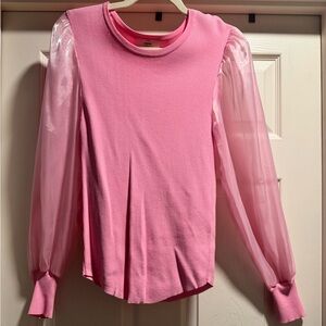NWOT Entro Pink Blouse with Sheer Sleeves Size Large